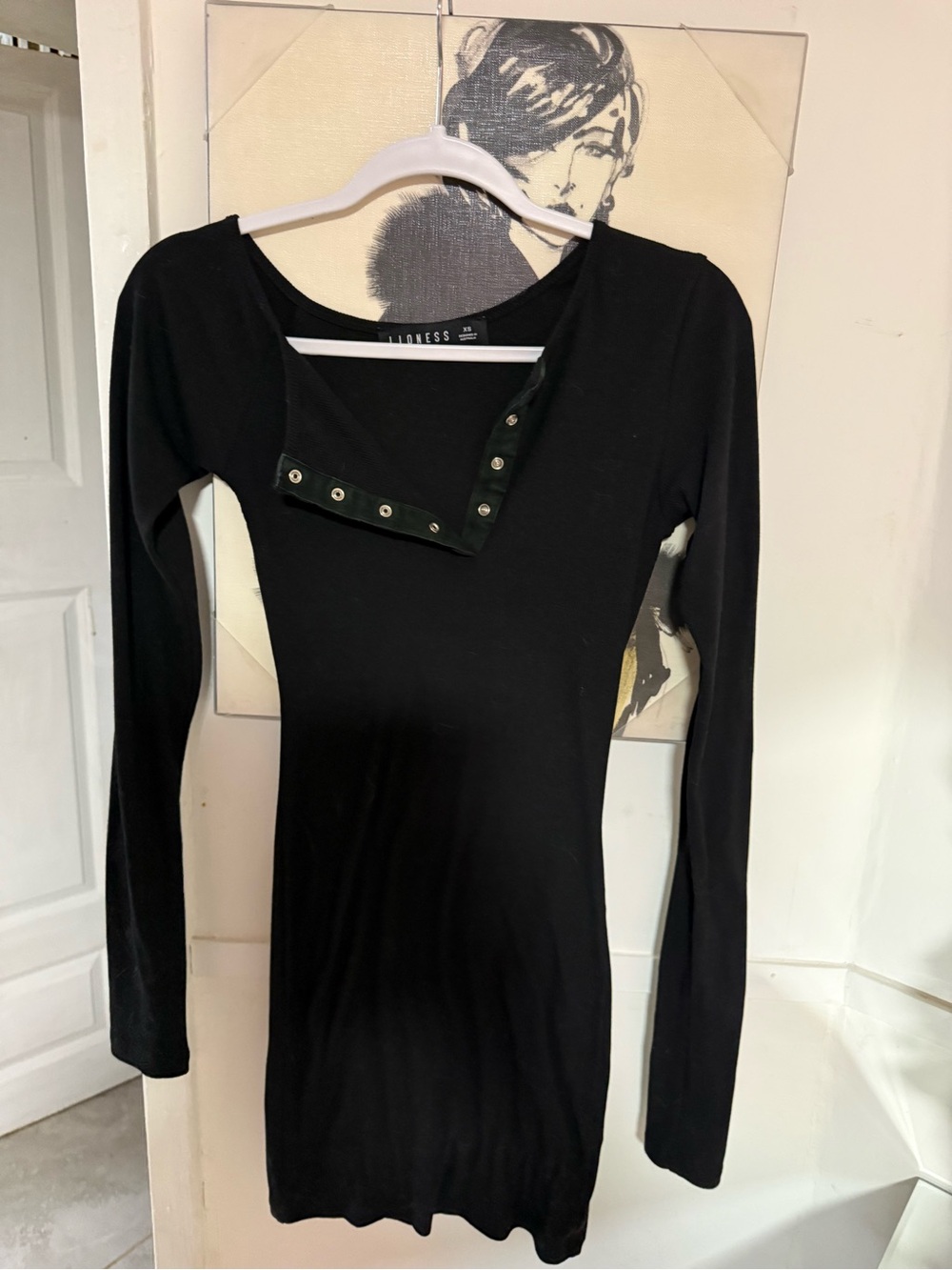 Lioness Black Long-Sleeve Snap-Accent Bodycon Dress